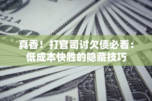 武汉真香！打官司讨欠债必看：低成本快胜的隐藏技巧